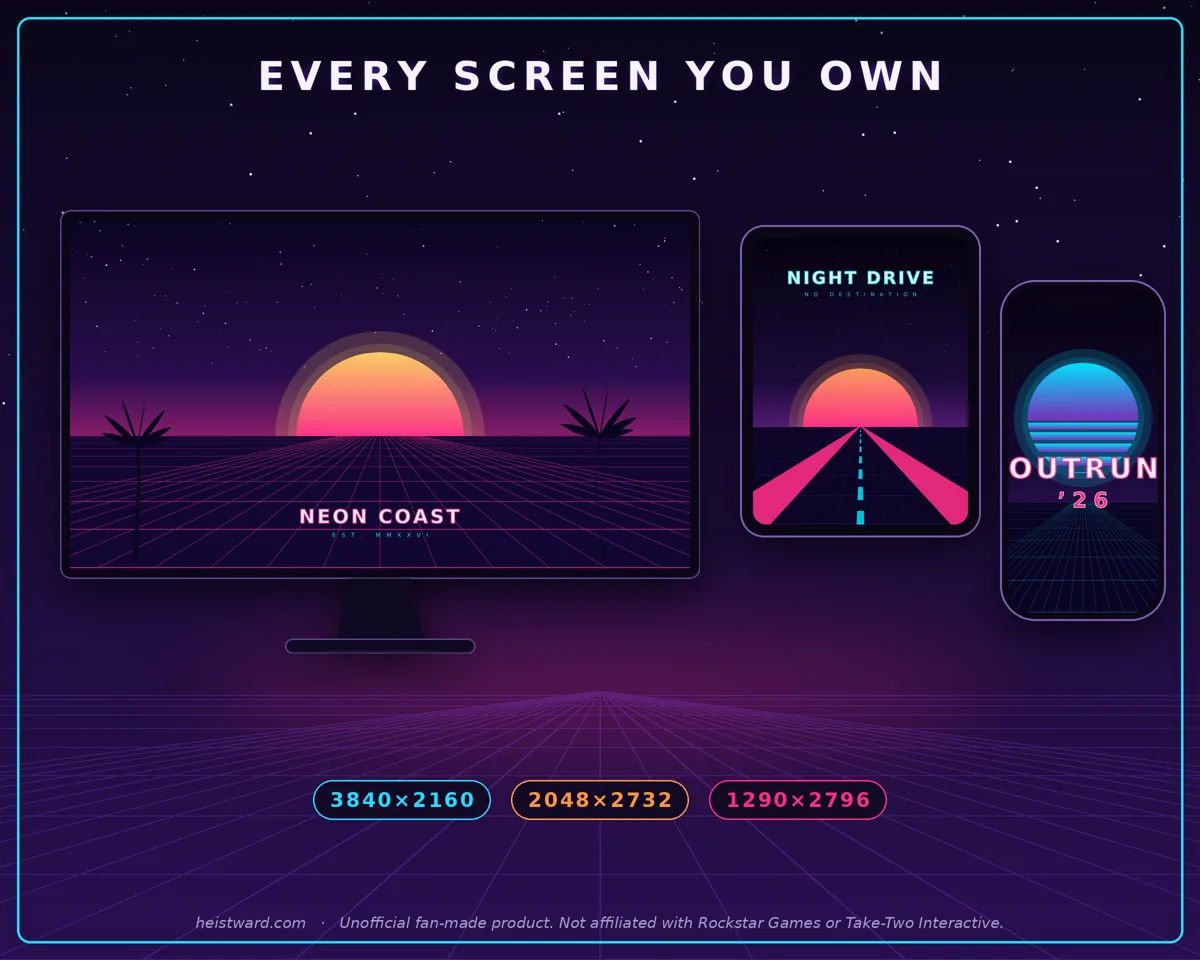 Wallpapers shown on desktop, tablet, and phone